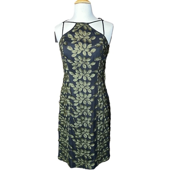 W by Worth Black And Green Embroidered Leaf Lace Shift Midi Dress SZ 0 - Picture 1 of 10